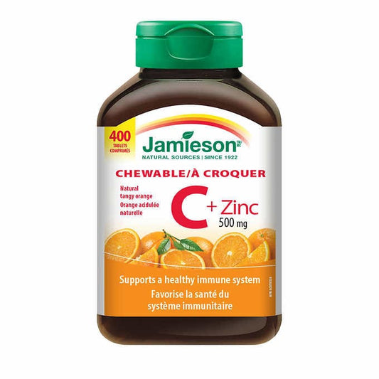 Jamieson Chewable Vitamin C + Zinc, 500 mg, 400 Tablets - canavitam