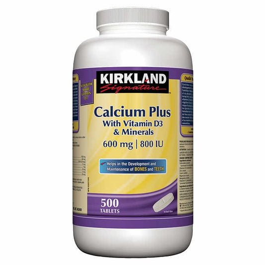 Kirkland Signature Calcium Plus With Vitamin D3 & Minerals 600 mg | 800 IU - 500 Tablets - canavitam