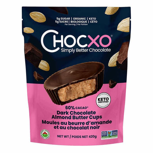 ChocXO Dark Chocolate Almond Butter Cups, 420 g-  30 pieces - canavitam