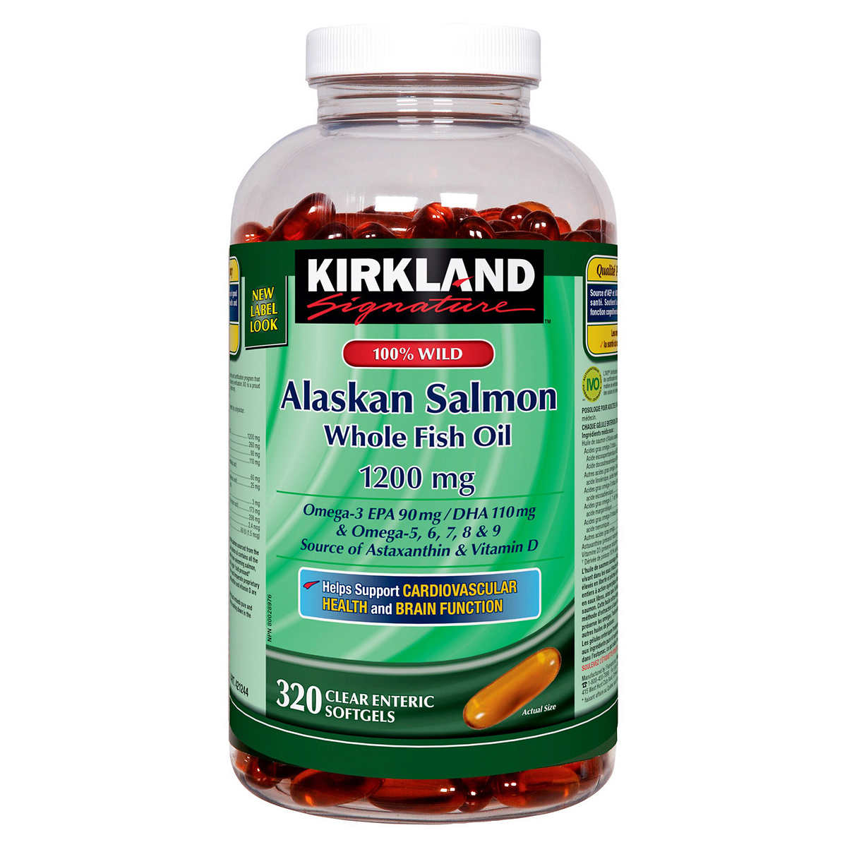 Kirkland Signature 100% Wild Alaskan Salmon Whole Fish Oil, 320 Softgels - canavitam