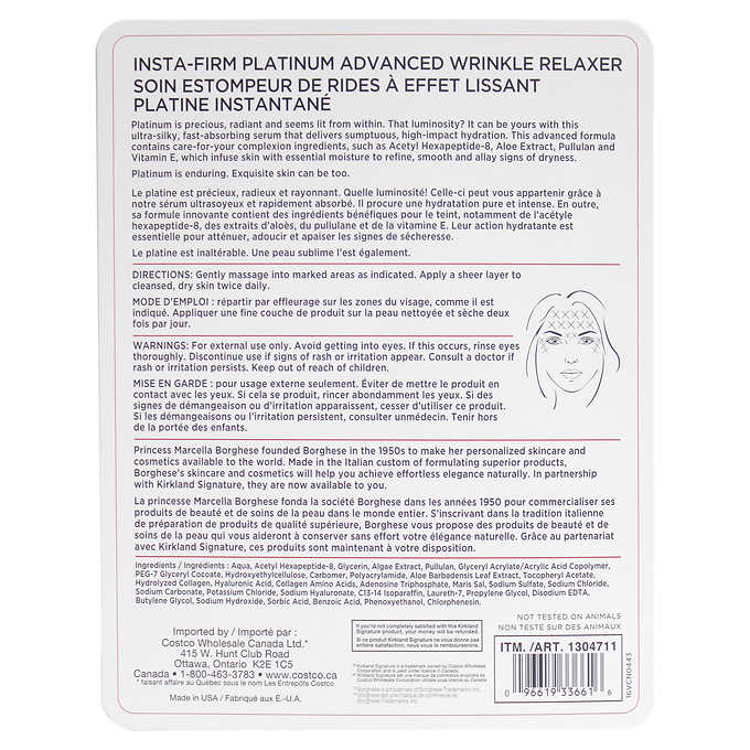 Kirkland Signature Borghese Insta-Firm Platinum Facial Wrinkle Relaxer - canavitam